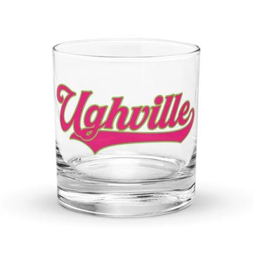 Script logo rocks glass